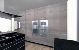 Úložná část obsahuje vestavěné spotřebiče Gaggenau v nerez provedení – lednici a mrazák (obojí výška 206 cm), konvektomat, kávovar a troubu. Je zde zabudována také automatická pračka. Úložná část obsahuje vestavěné spotřebiče Gaggenau v nerez provedení – lednici a mrazák (obojí výška 206 cm), konvektomat, kávovar a troubu. Je zde zabudována také automatická pračka.