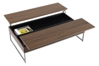 Multifunkční konferenční stolek Occa (BoConcept) s úložným prostorem, dvoukřídlý, materiál ořechová dýha a broušená ocel, rozměr 32,5 x 120,5 x 70,5/109,5 cm. Multifunkční konferenční stolek Occa (BoConcept) s úložným prostorem, dvoukřídlý, materiál ořechová dýha a broušená ocel, rozměr 32,5 x 120,5 x 70,5/109,5 cm.