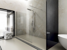 Sprchová zástěna typu Walk-in, 8 mm silné tvrzené sklo, chromová vzpěra, cena 60 790 Kč. Sprchová zástěna typu Walk-in, 8 mm silné tvrzené sklo, chromová vzpěra, cena 60 790 Kč.