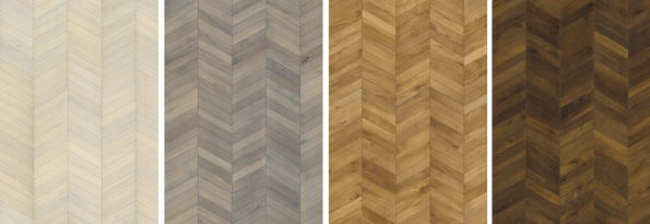 Nová kolekce podlah švédské značky Kährs - Chevron Dub (zleva): White, Grey, Light Brown a Dark Brown. (foto: KPP) Nová kolekce podlah švédské značky Kährs - Chevron Dub (zleva): White, Grey, Light Brown a Dark Brown. (foto: KPP)