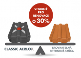 BRAMAC, lídr na trhu střešních systémů, uvádí na trh novou betonovou tašku Classic AERLOX. Díky kombinaci optimalizovaného designu a upravené výrobní receptury se tento model střešní tašky vyznačuje o 30 % procent nižší hmotností než srovnatelné modely. AERLOX představuje skvělou technologickou inovaci, která obohatí domácí nabídku se střešními krytinami. BRAMAC, lídr na trhu střešních systémů, uvádí na trh novou betonovou tašku Classic AERLOX. Díky kombinaci optimalizovaného designu a upravené výrobní receptury se tento model střešní tašky vyznačuje o 30 % procent nižší hmotností než srovnatelné modely. AERLOX představuje skvělou technologickou inovaci, která obohatí domácí nabídku se střešními krytinami.