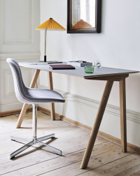 Pracovní stůl CPH 90 z kolekce Copenhague (HAY), design Ronan & Erwan Bouroullec, matně lakované dubové dřevo/linoleum, 130 x 65 cm, výška 74 cm, cena 18 150 Kč; židle Neu 10 Upholstery (HAY), ergonomicky tvarovaná skořepina, cena na dotaz, prodává www.designville.cz